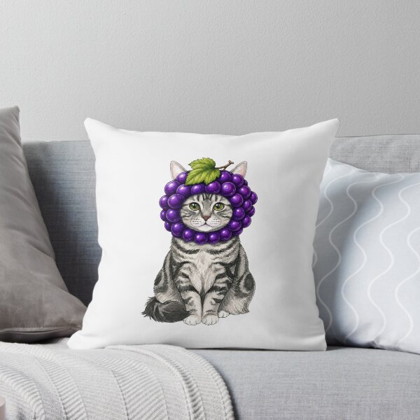 Item preview, Kawaii Fruit Kitty | Silver Tabby Cat & Grape designed and sold by KittyClosetStore.