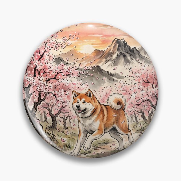 Item preview, Canine Spring: Akita Amidst Blooming Sakura designed and sold by PictoVibe.
