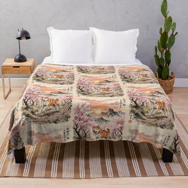 Item preview, Canine Spring: Akita Amidst Blooming Sakura designed and sold by PictoVibe.
