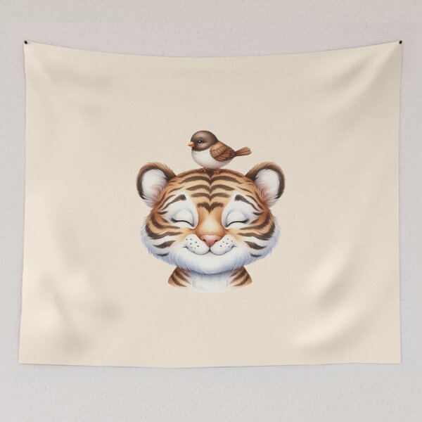 Item preview, Cute Baby Tiger Cub and Little Bird designed and sold by VibeShift Studio.