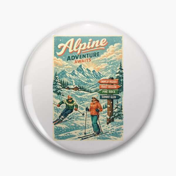 Item preview, Alpine Adventure Awaits Retro Skiing Mountain Travel Poster designed and sold by inkoutninja.