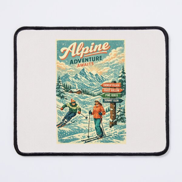 Item preview, Alpine Adventure Awaits Retro Skiing Mountain Travel Poster designed and sold by inkoutninja.