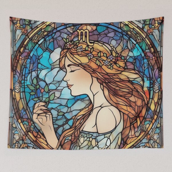 Item preview, virgo zodiac C stained glass colorful stained glass abstract design designed and sold by SmashingDeals.