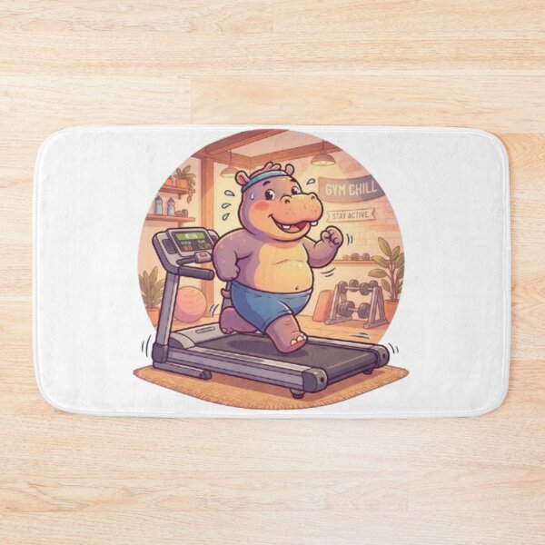 Item preview, Cute Hippo Running on Treadmill Gym Cartoon designed and sold by Zacushi.
