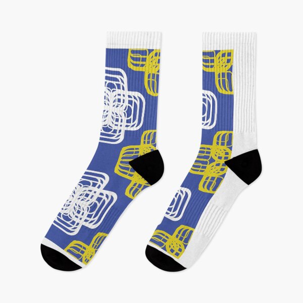 Item preview, Abstract Geometric Seamless Pattern with Interlocking Rounded Floral Shapes in Blue, White and Yellow designed and sold by ChaReePat.