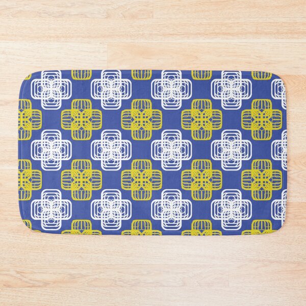Item preview, Abstract Geometric Seamless Pattern with Interlocking Rounded Floral Shapes in Blue, White and Yellow designed and sold by ChaReePat.