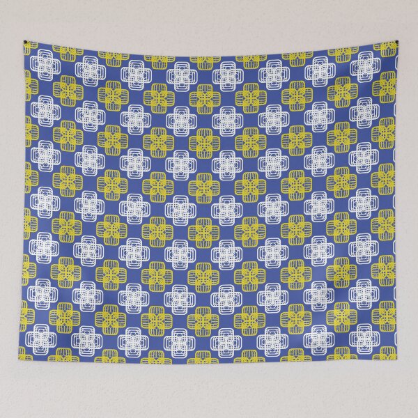 Item preview, Abstract Geometric Seamless Pattern with Interlocking Rounded Floral Shapes in Blue, White and Yellow designed and sold by ChaReePat.