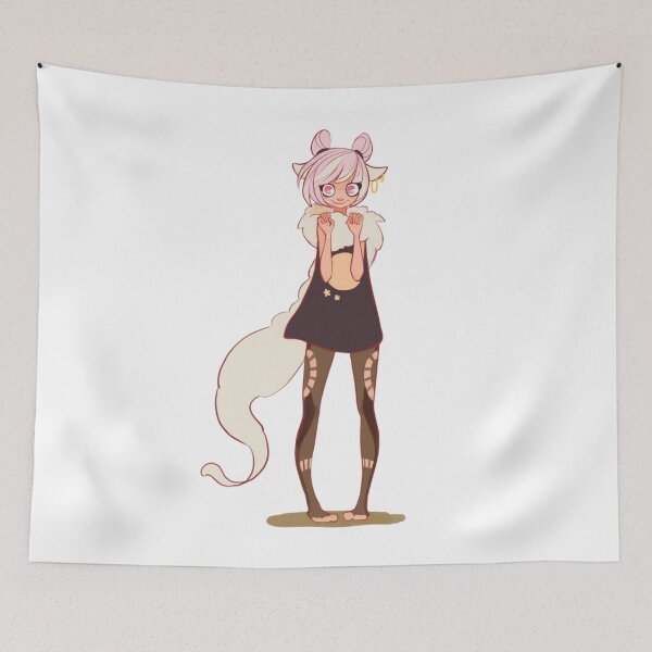 Item preview, Shy cat demon girl with fluffy tail and cute pose. designed and sold by LunessaAya.