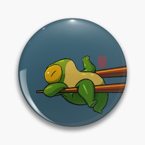 Item preview, cute pudgy frog held by chopsticks asian artwork designed and sold by DingHuArt.