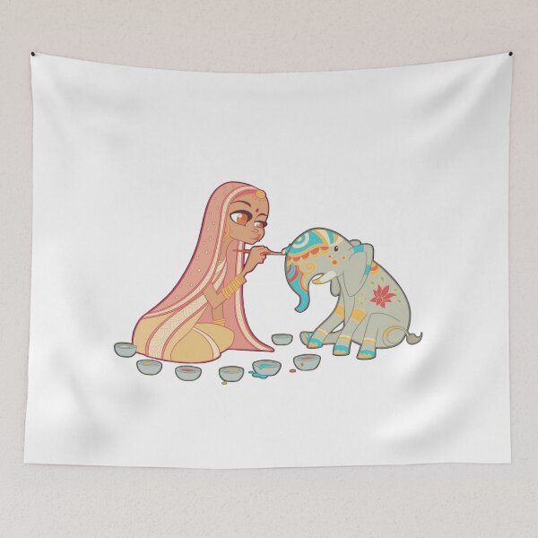 Item preview, Young girl painting decorative patterns on a small elephant designed and sold by LunessaAya.