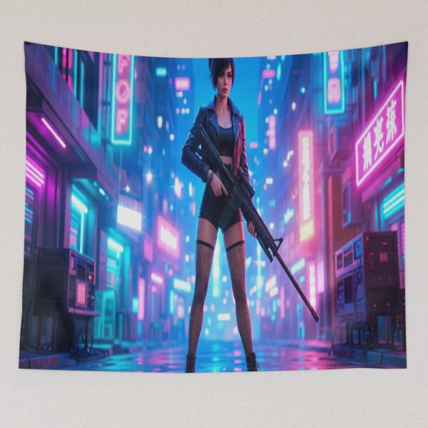 Item preview, Cyberpunk Urban Soldier Neon Alley designed and sold by JMAVILA ART.
