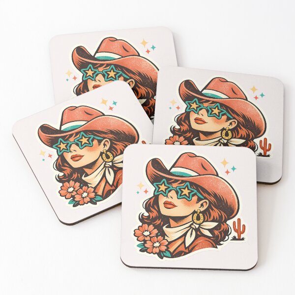 Item preview, Retro Western Cowgirl with Star Sunglasses and Cowboy Hat designed and sold by inkoutninja.