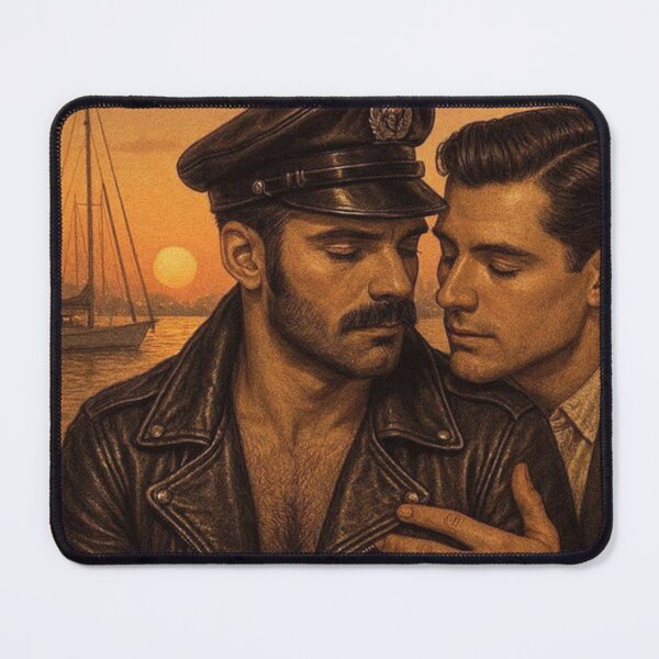 Item preview, Vintage 1940s Gay Leather Love At Sunset Hudson Pier Tom of Finland Tribute NYC Pride Graphic Design designed and sold by ItsAKinkThing.