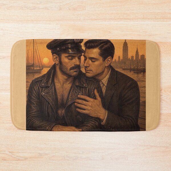 Item preview, Vintage 1940s Gay Leather Love At Sunset Hudson Pier Tom of Finland Tribute NYC Pride Graphic Design designed and sold by ItsAKinkThing.