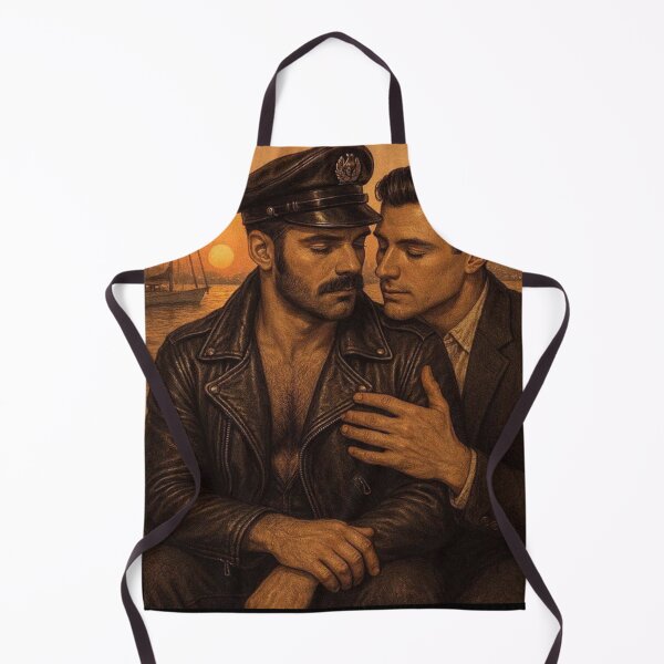 Item preview, Vintage 1940s Gay Leather Love At Sunset Hudson Pier Tom of Finland Tribute NYC Pride Graphic Design designed and sold by ItsAKinkThing.