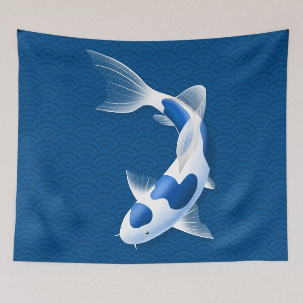 Item preview, Peces koi azules y blancos: arte moderno de olas asiáticas. designed and sold by Dandihara.