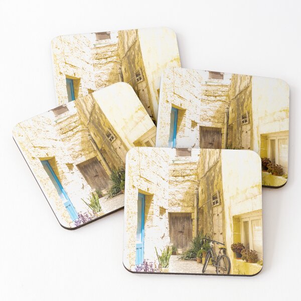 Item preview, Sunny Mediterranean Alley With Bicycle, Stone Buildings, Blue Door and Potted Plants designed and sold by Nmallia.