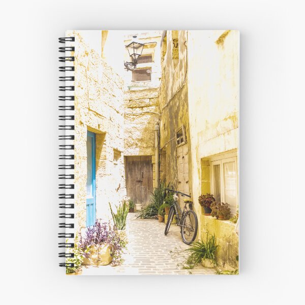Item preview, Sunny Mediterranean Alley With Bicycle, Stone Buildings, Blue Door and Potted Plants designed and sold by Nmallia.