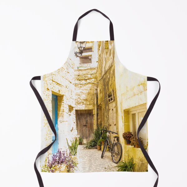 Item preview, Sunny Mediterranean Alley With Bicycle, Stone Buildings, Blue Door and Potted Plants designed and sold by Nmallia.