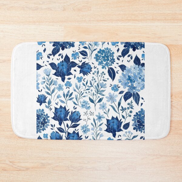 Item preview, Elegant Indigo and Cobalt Blue Watercolor Floral Pattern designed and sold by DreamyBrushArt.