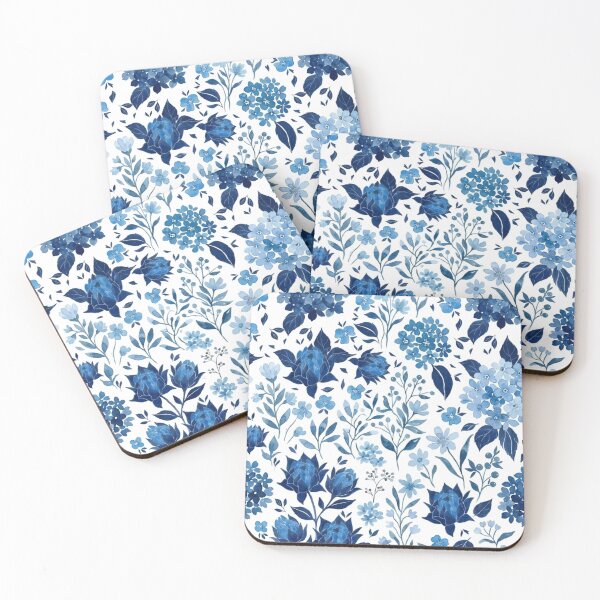 Item preview, Elegant Indigo and Cobalt Blue Watercolor Floral Pattern designed and sold by DreamyBrushArt.