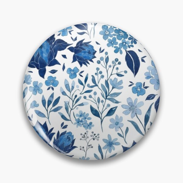 Item preview, Elegant Indigo and Cobalt Blue Watercolor Floral Pattern designed and sold by DreamyBrushArt.