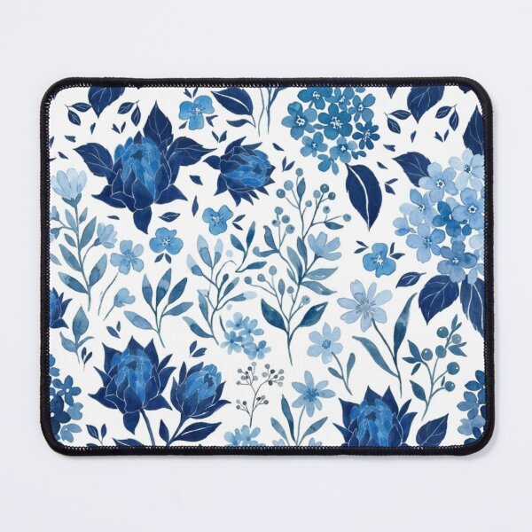 Item preview, Elegant Indigo and Cobalt Blue Watercolor Floral Pattern designed and sold by DreamyBrushArt.
