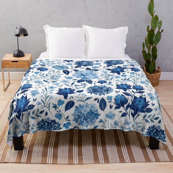 Item preview, Elegant Indigo and Cobalt Blue Watercolor Floral Pattern designed and sold by DreamyBrushArt.