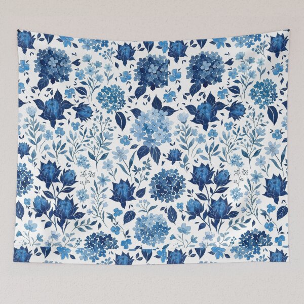 Item preview, Elegant Indigo and Cobalt Blue Watercolor Floral Pattern designed and sold by DreamyBrushArt.