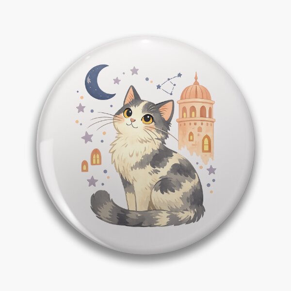 Item preview, Celestial Cat Under the Moon Whimsical Tower Illustration designed and sold by inkoutninja.