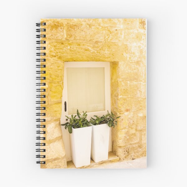 Item preview, White Door With Potted Plants Against Rustic Yellow Stone Wall In Sunny Mediterranean Alley designed and sold by Nmallia.