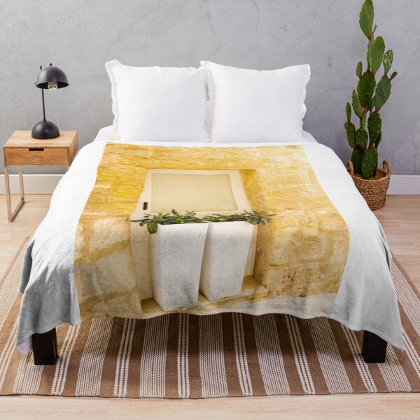 Item preview, White Door With Potted Plants Against Rustic Yellow Stone Wall In Sunny Mediterranean Alley designed and sold by Nmallia.