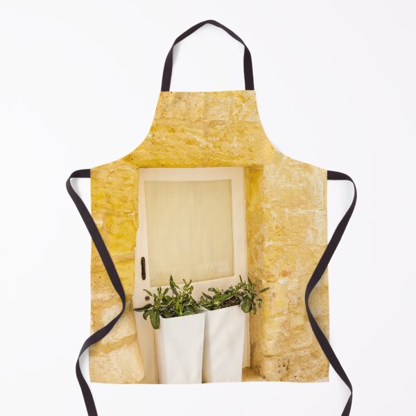 Item preview, White Door With Potted Plants Against Rustic Yellow Stone Wall In Sunny Mediterranean Alley designed and sold by Nmallia.
