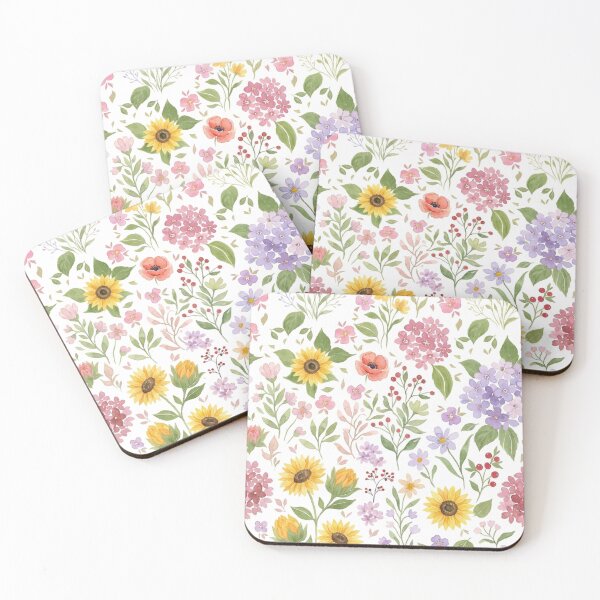 Item preview, Colorful Pastel Wildflowers and Sunflowers Aesthetic Pattern designed and sold by DreamyBrushArt.