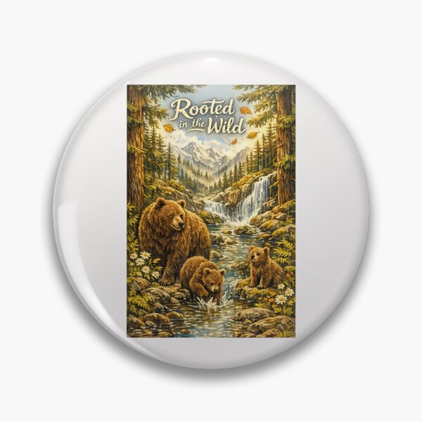 Item preview, Rooted in the Wild Bear Family Mountain Waterfall Nature Art designed and sold by inkoutninja.