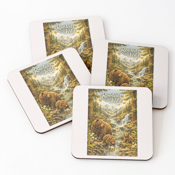 Item preview, Rooted in the Wild Bear Family Mountain Waterfall Nature Art designed and sold by inkoutninja.