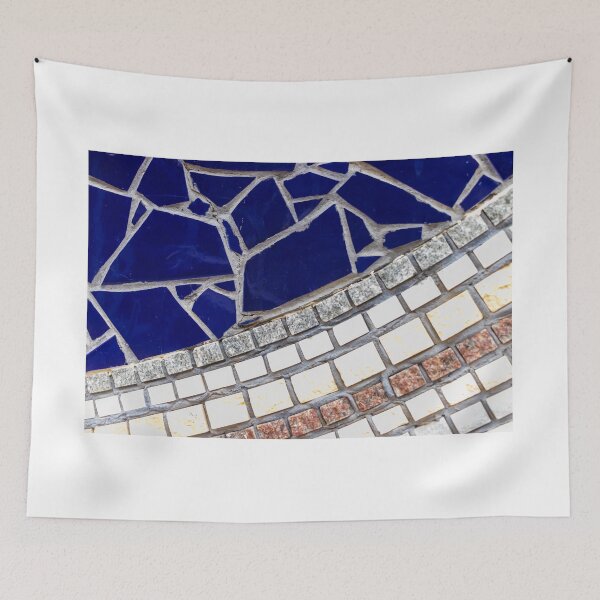 Item preview, Blue Ceramic Mosaic Tile Pattern With Small Square Stone Tiles and Textured Grout designed and sold by Nmallia.