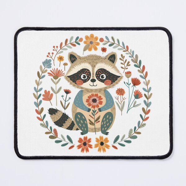 Aperçu de l'œuvre Art populaire scandinave, raton laveur floral créée et vendue par xiao xuans.