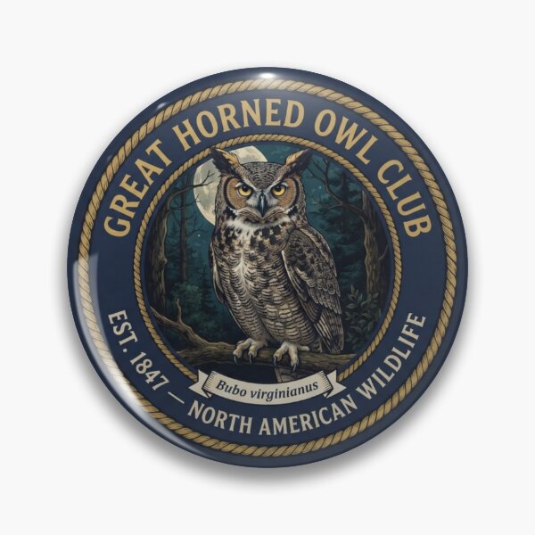 Item preview, Great Horned Owl Club Vintage Badge North American designed and sold by CalmCapy Co.
