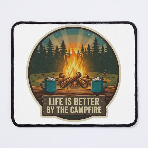 Item preview, Life Is Better by the Campfire Vintage Camping Mug & Fire Illustration designed and sold by GabeMountainArt.