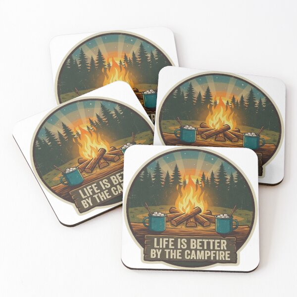 Item preview, Life Is Better by the Campfire Vintage Camping Mug & Fire Illustration designed and sold by GabeMountainArt.