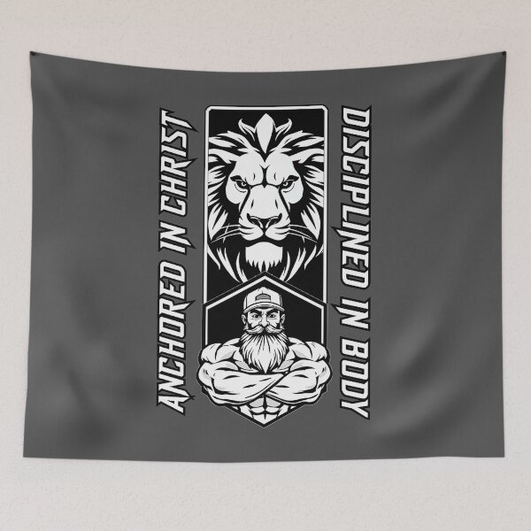 Item preview, Anchored in Christ Disciplined in Body | Christian Gym Lion Design designed and sold by Bezuiden.