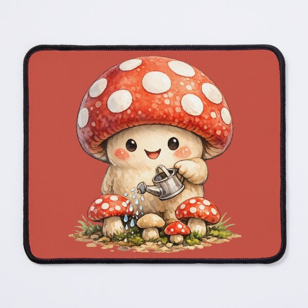 Item preview, Kawaii Mushroom Gardener Illustration – Cute Red Cap Watering Baby Mushrooms Art designed and sold by MagicMakerPh.