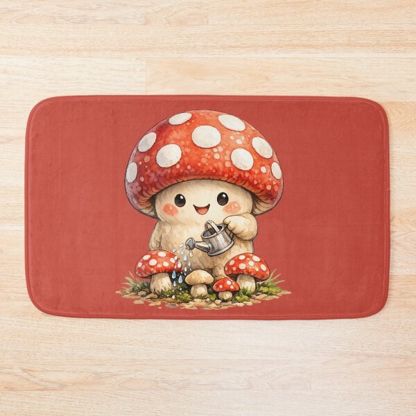Item preview, Kawaii Mushroom Gardener Illustration – Cute Red Cap Watering Baby Mushrooms Art designed and sold by MagicMakerPh.