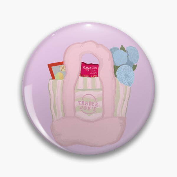 Item preview, Trader Joe's Pink Striped Tote with Groceries designed and sold by littlestickershoppe.