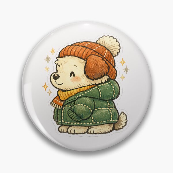 Item preview, Cute Winter Puppy in Beanie and Green Puffer Jacket designed and sold by inkoutninja.