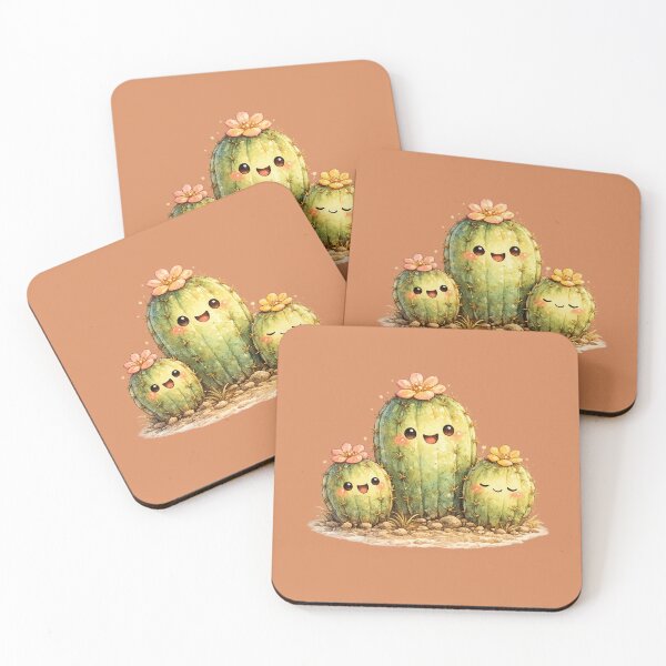 Item preview, Kawaii Cactus Family Illustration – Cute Desert Cacti with Tiny Flower Blooms designed and sold by MagicMakerPh.