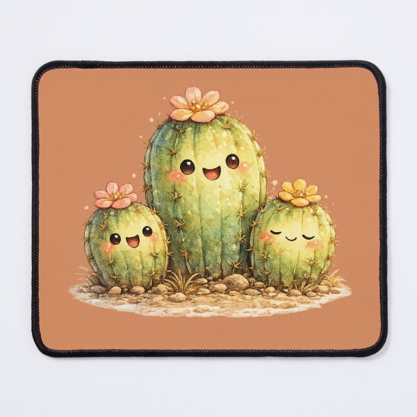 Item preview, Kawaii Cactus Family Illustration – Cute Desert Cacti with Tiny Flower Blooms designed and sold by MagicMakerPh.