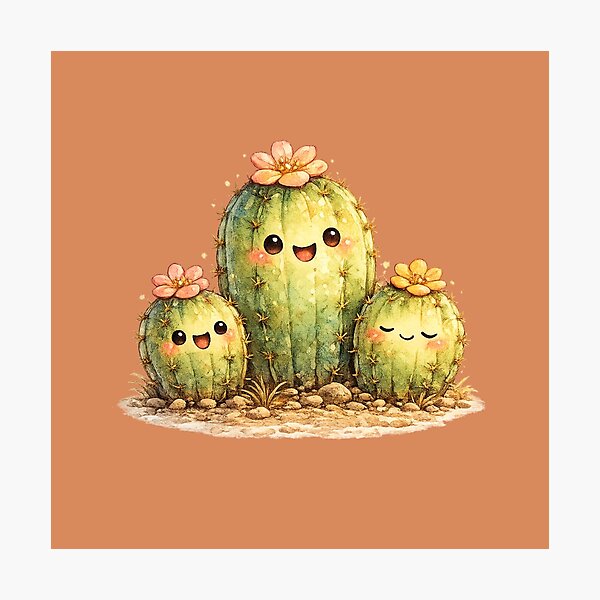 Item preview, Kawaii Cactus Family Illustration – Cute Desert Cacti with Tiny Flower Blooms designed and sold by MagicMakerPh.