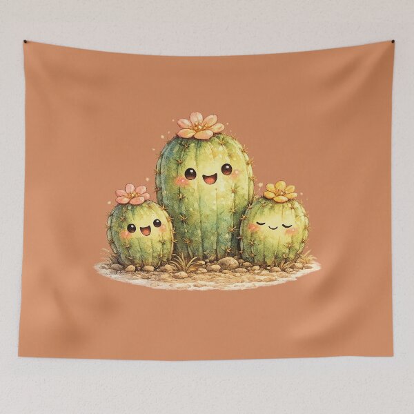 Item preview, Kawaii Cactus Family Illustration – Cute Desert Cacti with Tiny Flower Blooms designed and sold by MagicMakerPh.